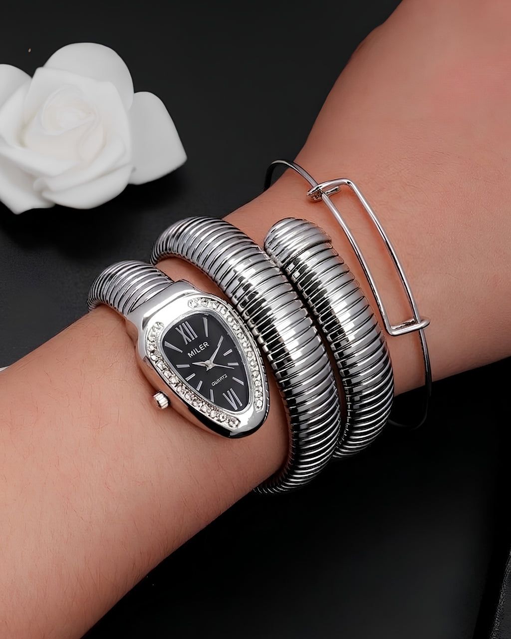 Cosmos Crystal Bezel Wrap Watch