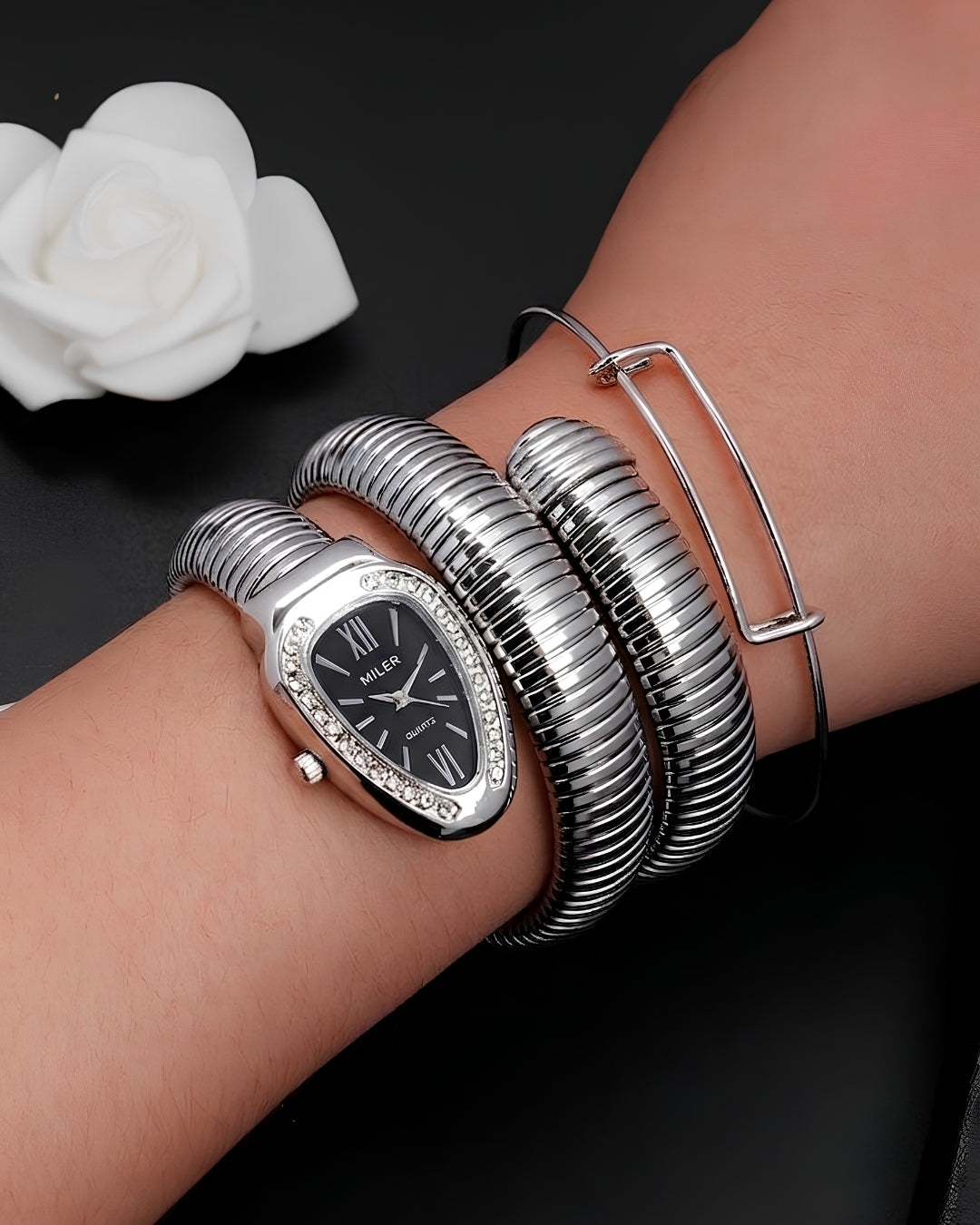Cosmos Crystal Bezel Wrap Watch