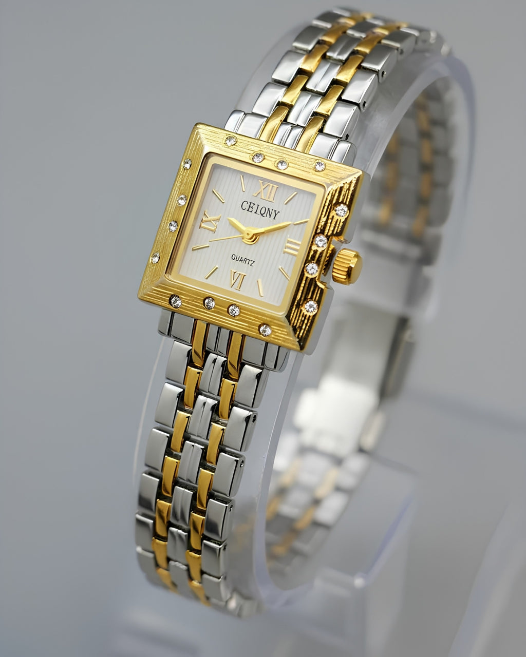 Luxury Gold & Silver Square Dial Women's Watch