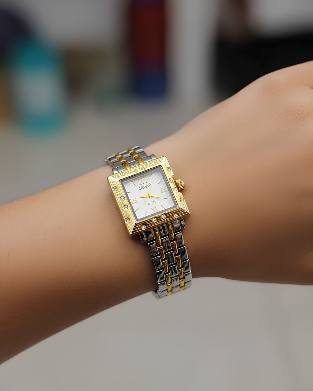 Luxury Gold & Silver Square Dial Women's Watch