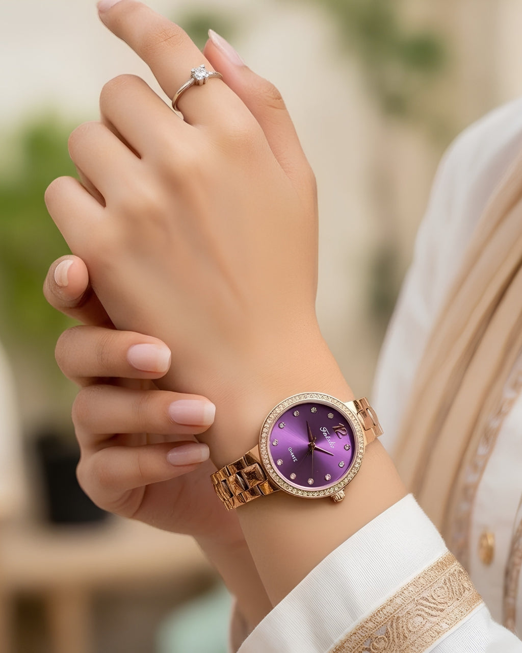 Cosmos Elegant Rose Gold Women's Watch with Purple Dial