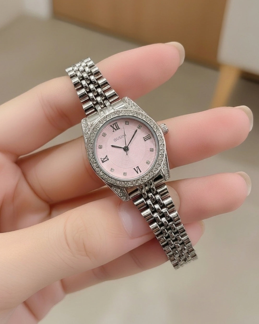 Cosmos Elegant Pink Dial Women's Watch with Crystal Bezel